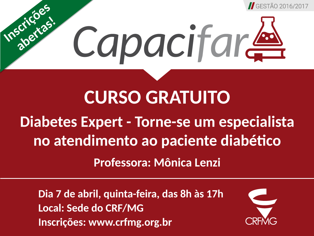 Inscrições abertas para capacitação gratuita em Diabetes na sede do CRF/MG 